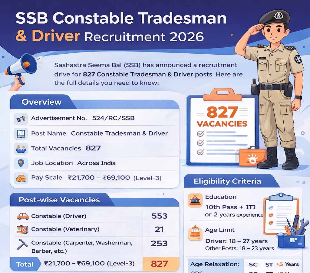 SSB Constable Tradesman & Driver Recruitment 2026