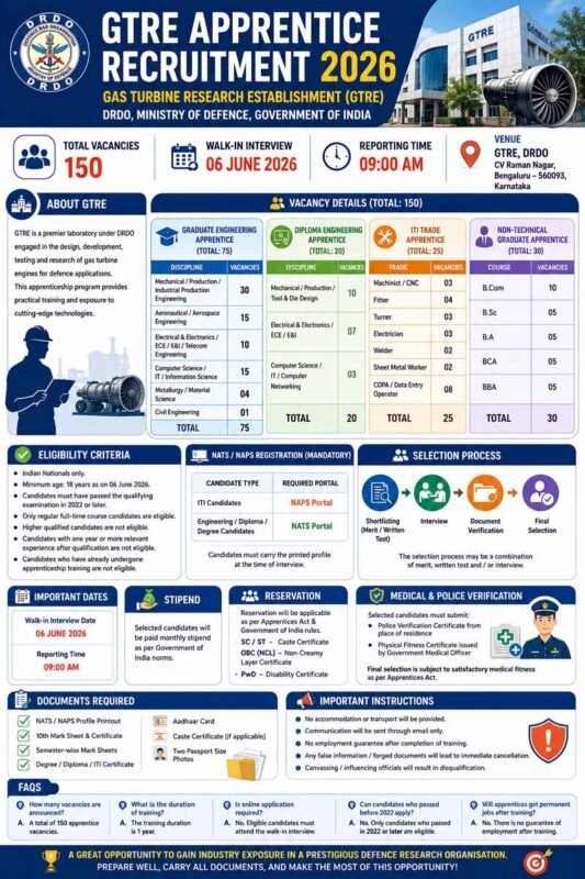 GTRE Apprentice Recruitment 2026